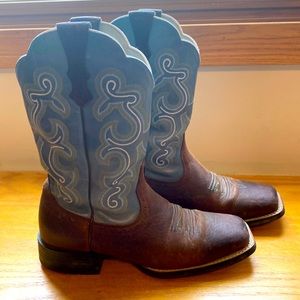 Ariat Women's Quickdraw Brown and Blue Cowboy Boots Size 8